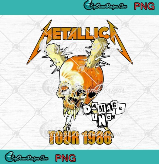 Metallica Damage Inc Tour 1986 Retro Rock Band Vintage PNG JPG