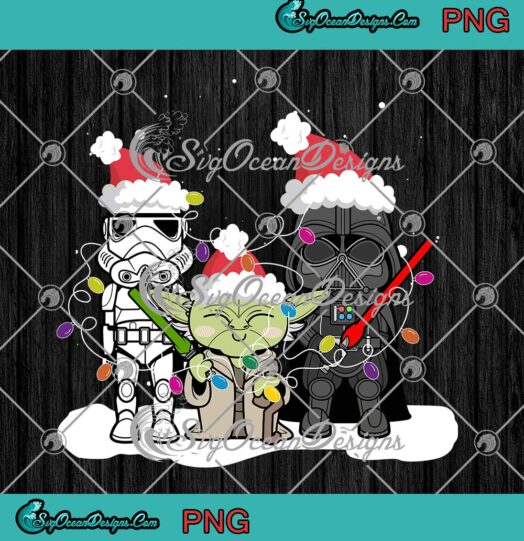 Star Wars Baby Yoda Darth Vader And Stormtrooper Chibi Santa Christmas Lights PNG JPG