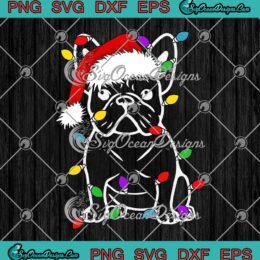 French Bulldog Dog Santa Christmas Lights SVG Xmas Holiday SVG PNG Cricut