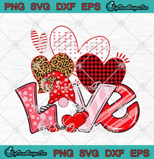 Love Gnome Hearts Valentine's Day Cute Gift For Lovers SVG PNG Cricut