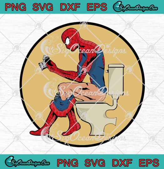 Marvel Comic Book Superhero Spider Man On The Toilet Bathroom Poster Wall Art SVG PNG Cricut
