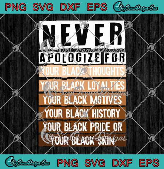 Black History Month Never Apologize For Your Black Thoughts Your Black Loyalties SVG PNG Cricut
