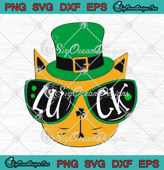 Cat Kitty Leprechaun Hat Shamrock Lucky St. Patricks Day SVG PNG Cricut
