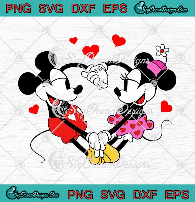 Disney Mickey And Minnie Mouse Love Heart Valentine's Day SVG PNG EPS ...