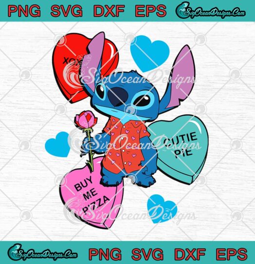 Disney Stitch Candy Hearts Buy Me Pizza Valentine's Day SVG PNG Cricut