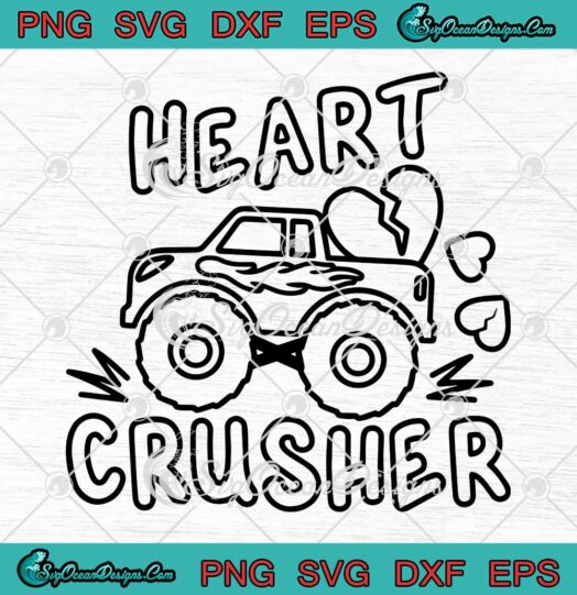 Heart Crusher Monster Truck Gift For Valentine's Day SVG PNG Cricut