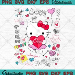 Hello Kitty I Love You Love Notes Valentine's Day SVG PNG Cricut