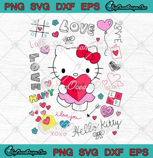 Hello Kitty I Love You Love Notes Valentine's Day SVG PNG Cricut
