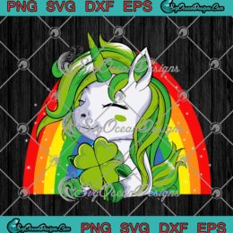 Cute Unicorn Hug Shamrock Lucky Irish Rainbow Patrick's Day SVG PNG Cricut
