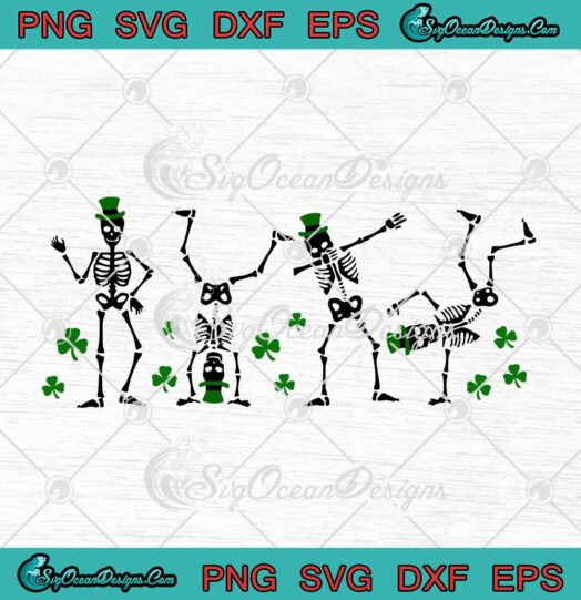 Dancing Leprechaun Skeleton Shamrock Happy St. Patrick's Day Gifts SVG PNG Cricut