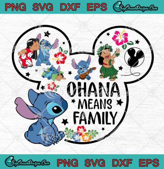 Disney Mickey Head Stitch Ohana Means Family SVG Cute Gifts For Kids SVG PNG EPS DXF Cricut File