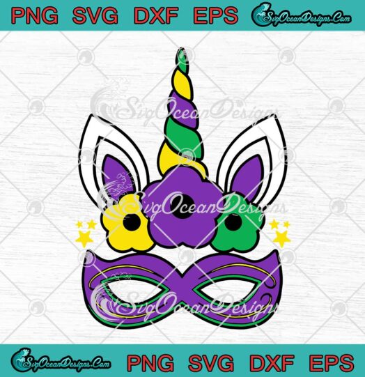 Mardi Gras Unicorn Mask Masquerade Carnival Costume Art SVG PNG Cricut