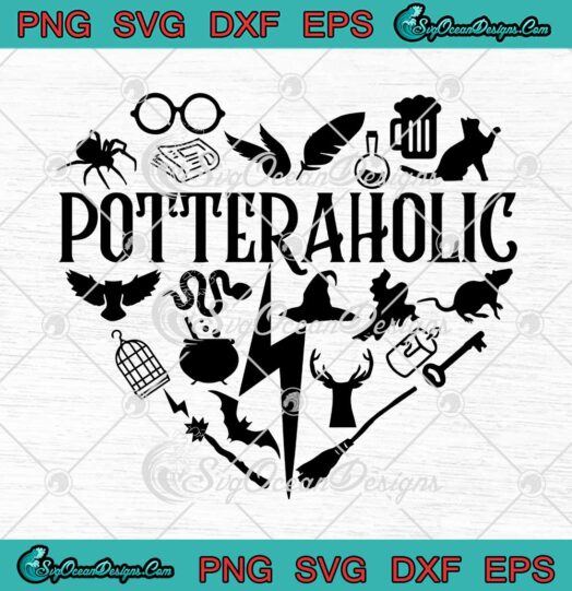 Potteraholic Heart Harry Potter Lovers SVG PNG EPS DXF Cricut