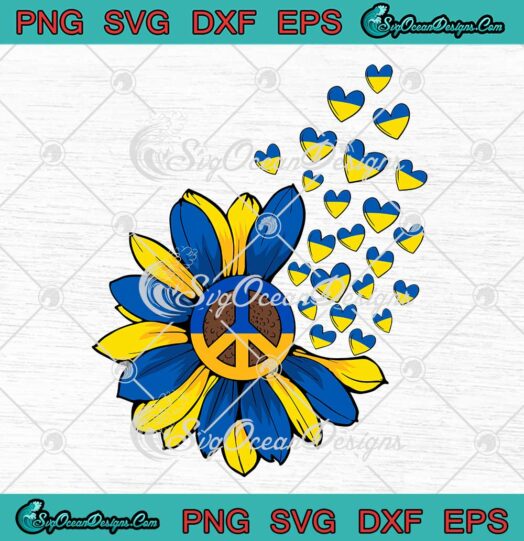Sunflower Ukrainian Flag Hearts Hippie Peace SVG Support Ukraine SVG PNG EPS DXF Cricut File