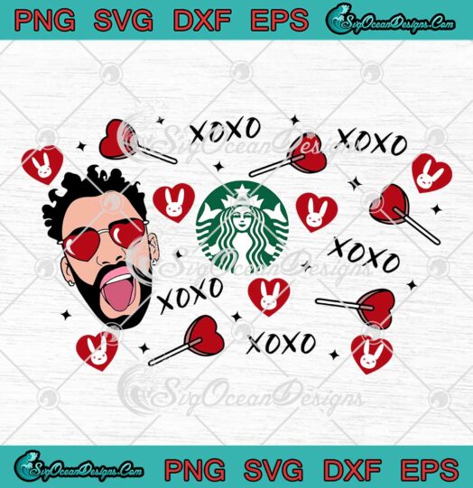 Bad Bunny Hearts Lollipop Starbucks SVG Cute Gifts For Valentines Day Full Wrap Cup Tumbler SVG PNG EPS DXF Cricut File