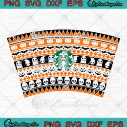Halloween Pattern Day Starbucks SVG Spooky Ghost Full Wrap Starbucks Cup Tumbler SVG PNG EPS DXF Cricut File