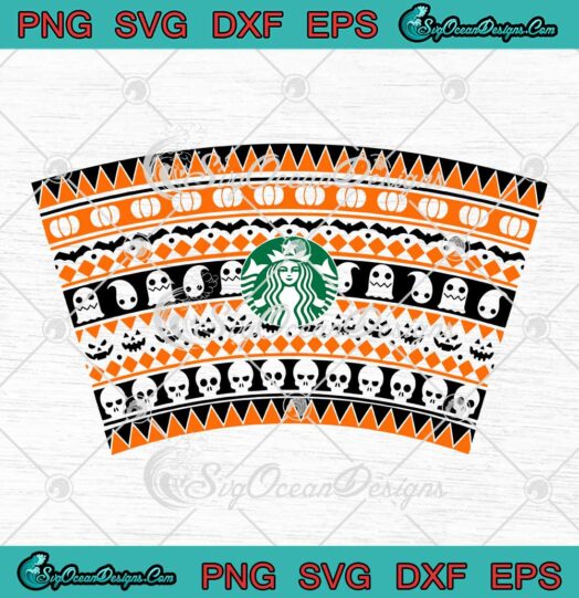 Halloween Pattern Day Starbucks SVG Spooky Ghost Full Wrap Starbucks Cup Tumbler SVG PNG EPS DXF Cricut File