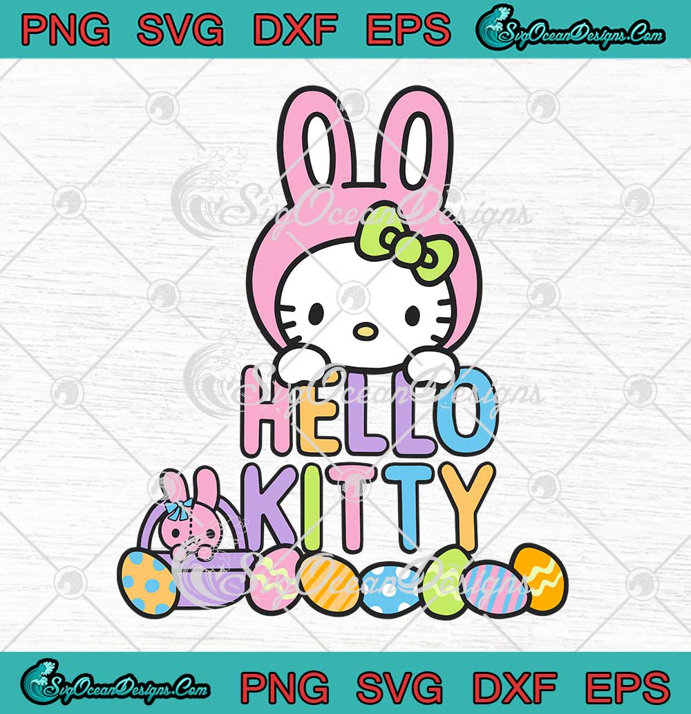 Hello Kitty Easter Bunny SVG Hunting Easter Eggs Happy Easter Day SVG