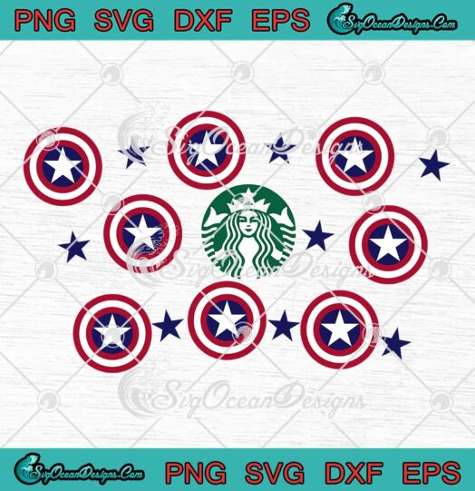 Marvel Captain Americas Shield Starbucks SVG Captain America Full Wrap Cup Tumbler SVG PNG EPS DXF Cricut File