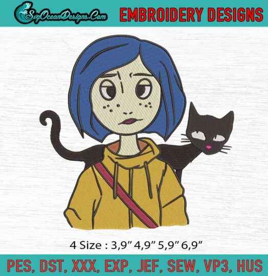 Coraline And Black Cat Logo Embroidery File