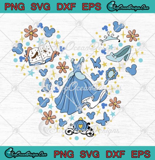 Disney Princess Cute Mickey Head Cinderella SVG Kids Disney Matching Gifts SVG PNG EPS DXF Cricut File