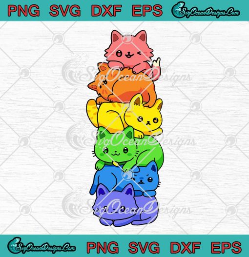 Gay Pride Cat LGBT Kawaii Cats Pile SVG Cute Anime Rainbow Flag LGBT Pride SVG PNG EPS DXF Cricut File