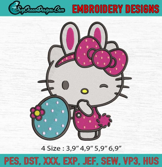 Hello Kitty With Bunny Ear Eggs Logo Embroidery File