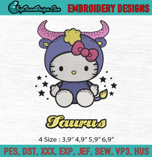 Hello Kitty Zodiac Taurus Logo Embroidery File