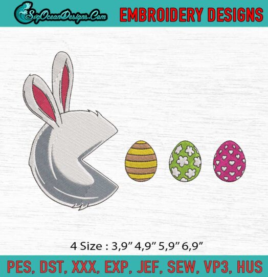 Pac Man Bunny Easter Eggs Happy Easter Day Logo Embroidery File