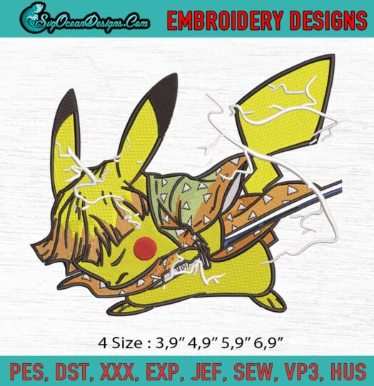 Pikachu Costume Agatsuma Zenitsu Anime Logo Embroidery File