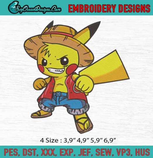 Pikachu Use Costume Monkey D. Luffy Logo Embroidery File