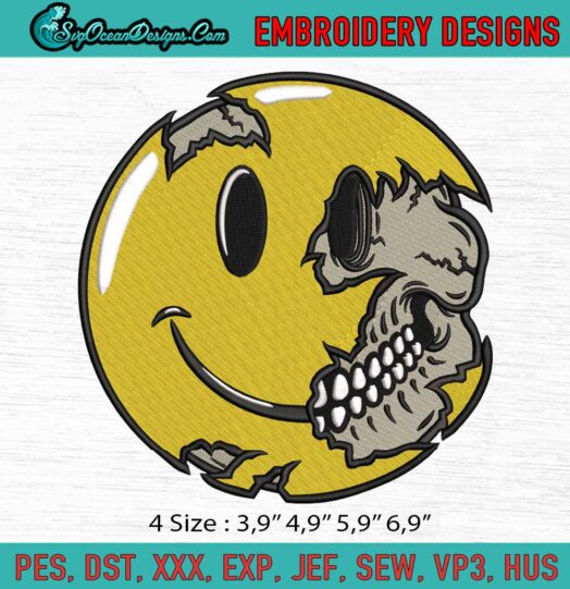 Smiley Face Skull Clipart Logo Embroidery File