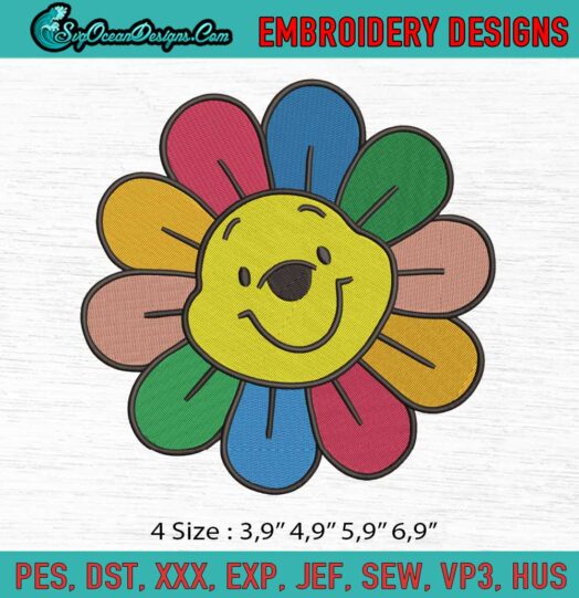 Sunflower Pooh Bear Face Logo Embroidery File
