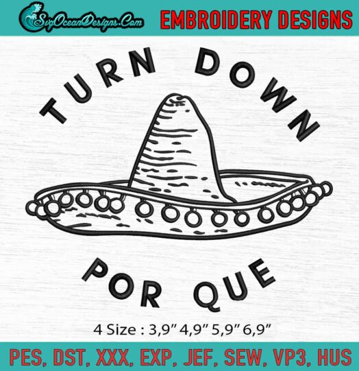 Turn Down Por Que Logo Embroidery File