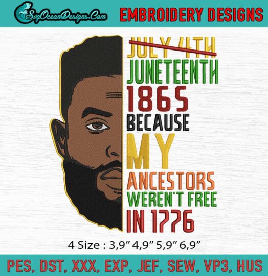 African American Man Juneteenth 1865 Because My Ancestors Werent Free In 1776 Logo Embroidery File