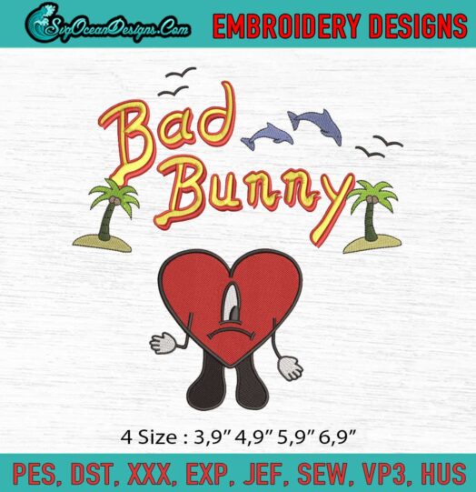 Bad Bunny Sad Heart Valentines Worlds Hottest Tour Logo Embroidery File