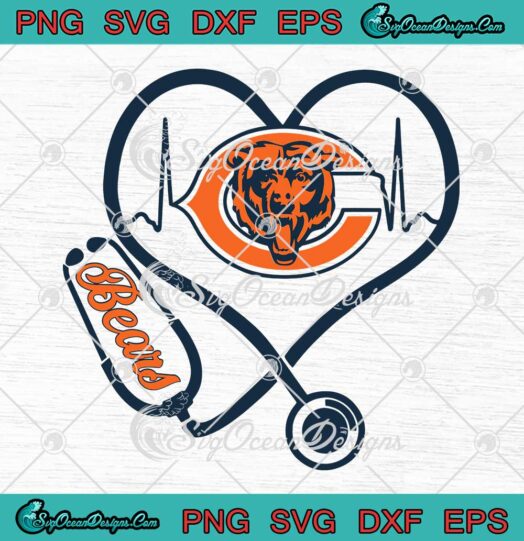 Chicago Bears Heartbeat Stethoscope Nurse SVG Nursing American Football SVG PNG EPS DXF Cricut File