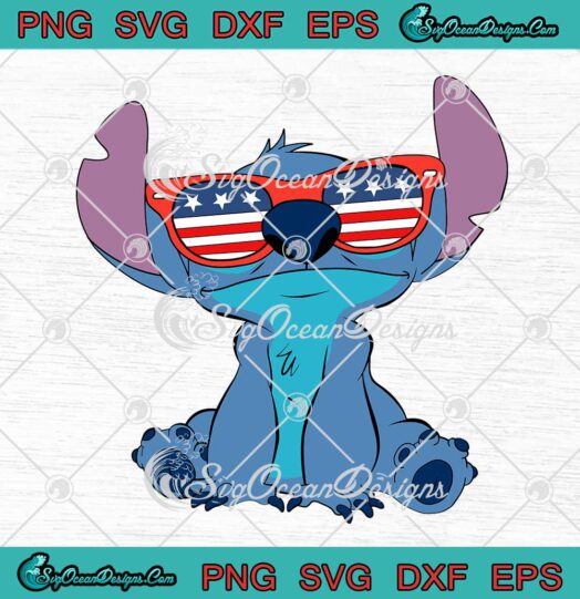 Disney Stitch 4th Of July SVG USA Flag Sunglasses SVG Independence Day SVG PNG EPS DXF Cricut File