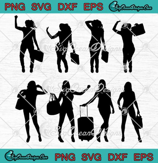 Girls With Suitcase Cartoon Drawing Art SVG PNG EPS DXF Cricut File