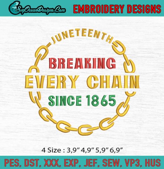 Juneteenth Breaking Every Chain Since 1865 Logo Embroidery File