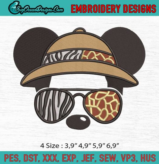 Mickey heads Safari Inspired Bandana Hat Ears Aviator Sunglasses Logo Embroidery File