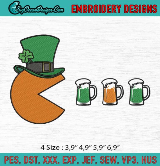 Pac Man Beer Patrick Day Funny Logo Embroidery File