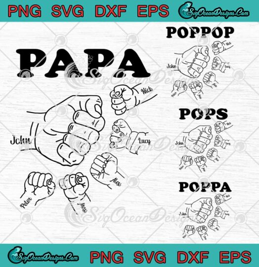 Papa With Grandkids Hand To Hands Custom Name Fathers Day Gifts SVG PNG EPS DXF Cricut File