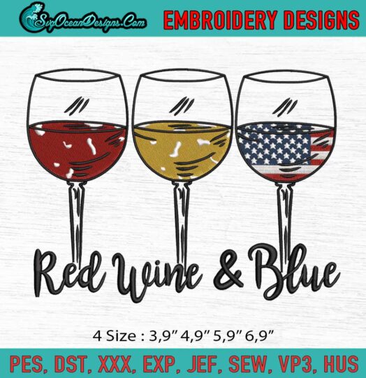 Red Wine and Blue Logo Embroidery File