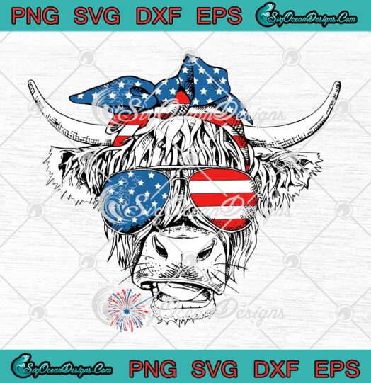 Shaggy Cow American Sunglasses 4th Of July SVG Patriotic Memorial Day SVG PNG EPS DXF Cricut File