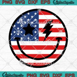 Smiley Face American Flag SVG 4th Of July Patriotic SVG PNG EPS DXF Cricut File