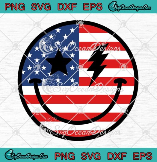 Smiley Face American Flag SVG 4th Of July Patriotic SVG PNG EPS DXF Cricut File