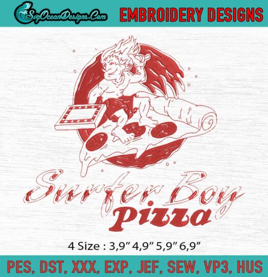 Surfer Boy Pizza Logo Embroidery File