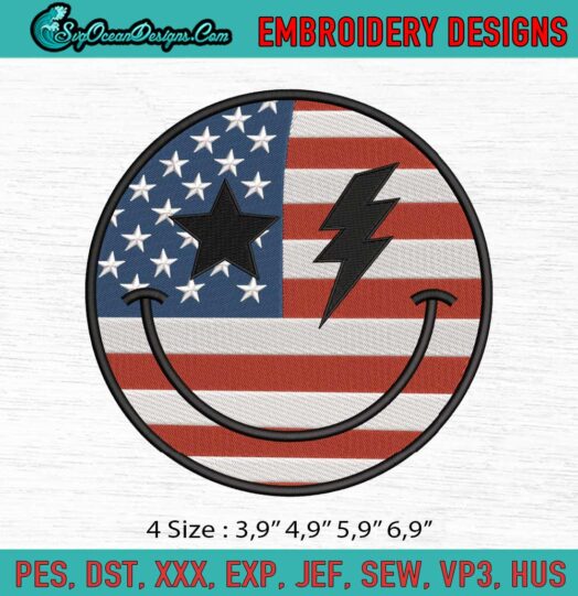 US Flag Smiley Face Happy Logo Embroidery File