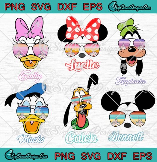 Disney Characters Castle Sunglasses SVG Disney Family Vacation SVG Custom Name Bundle SVG PNG EPS DXF Cricut File